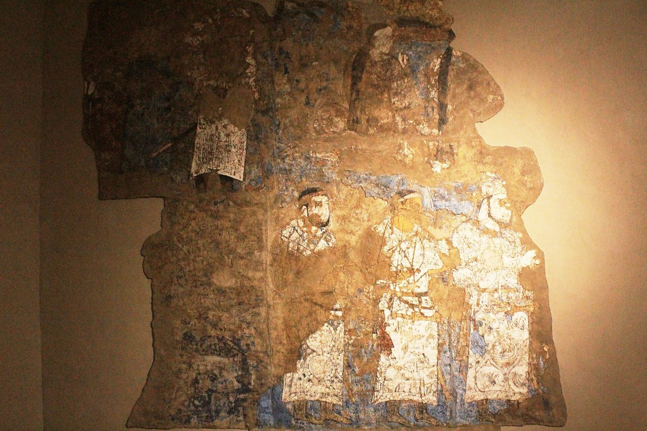 Détail de la fresque des Ambassadeurs, musée d'Afrosiab